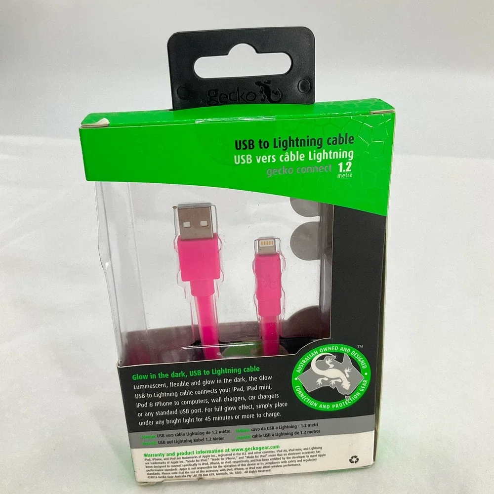 Gecko USB to Lightning cable 1.2m, for iPhone iPad iPod, Hot Pink